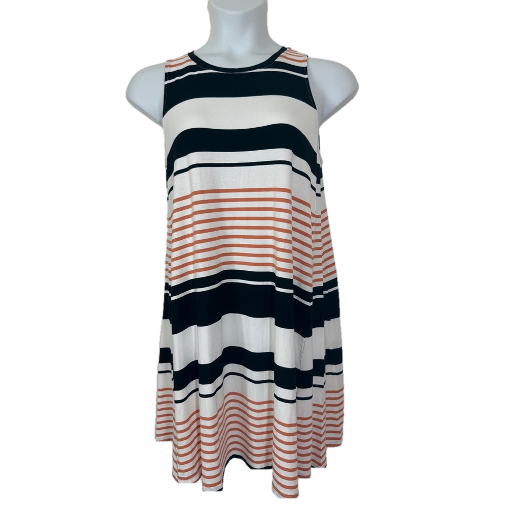 Loft Striped Sleeveless Shift Dress - Black, Off White, and Orange SKU0277